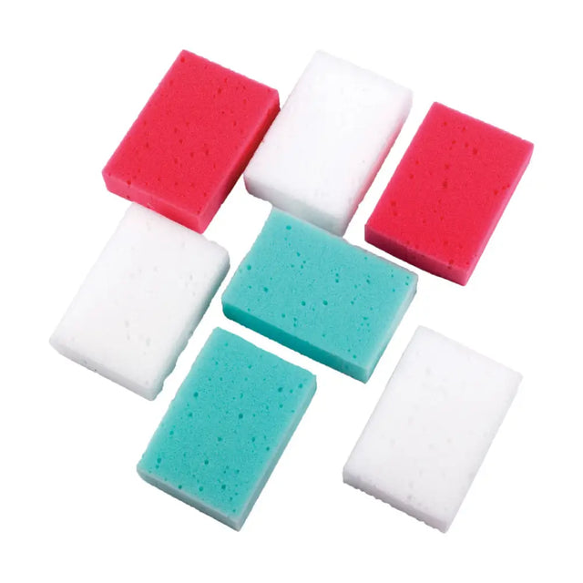 Rectangular lincoln economy sponge tack sponges in red white and teal with porous texture for horse grooming