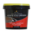 Black and red plastic bucket with bright yellow lid labeled lincoln eucalyptus hoof oil moisture-regulating hoof ointment