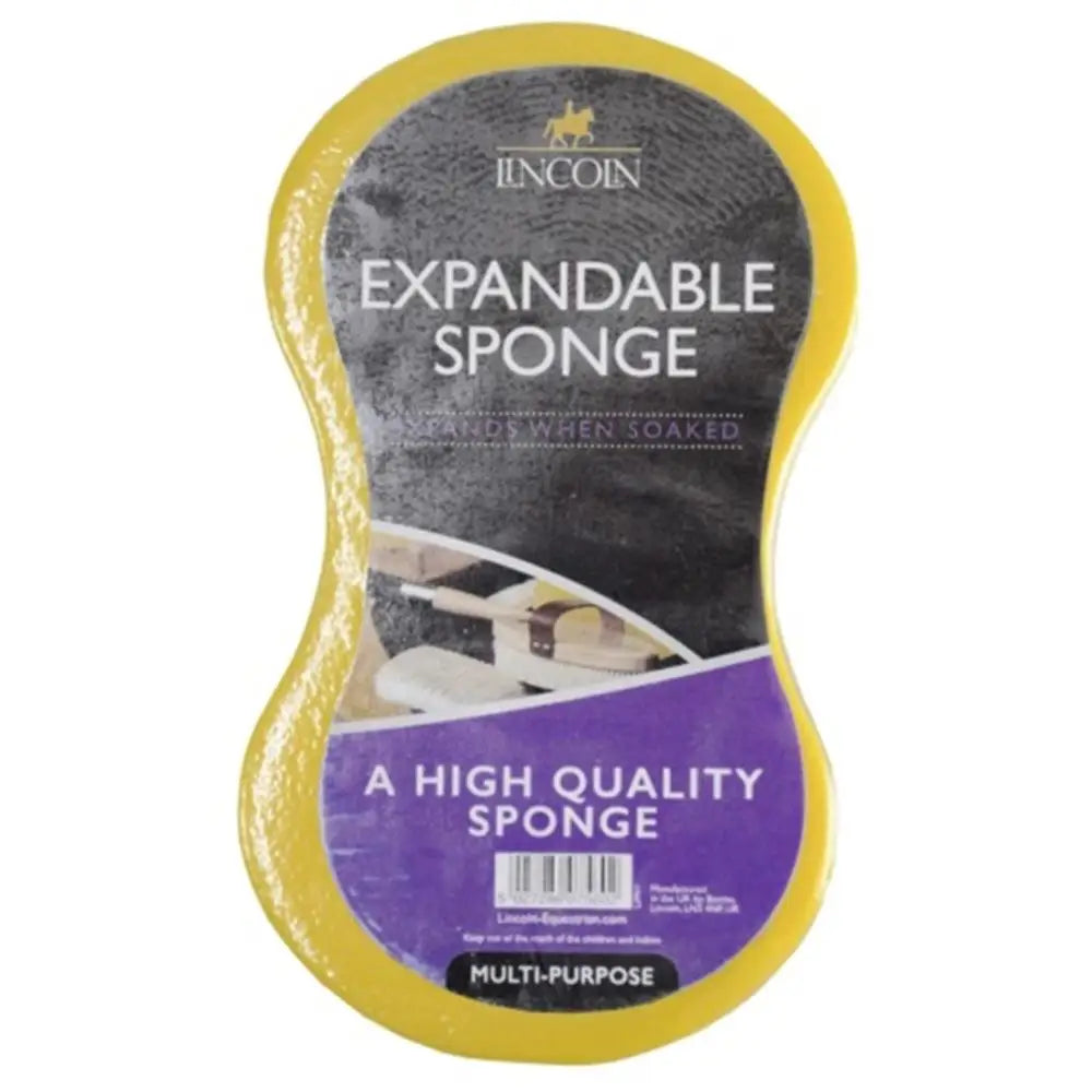 Yellow-bordered lincoln expandable sponge with black and purple label great for general purpose compact sponge use and grooming sponges
