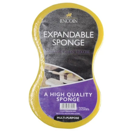 Yellow-bordered lincoln expandable sponge with black and purple label great for general purpose compact sponge use and grooming sponges
