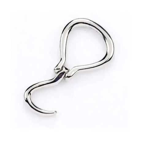 Shiny silver metal folding hoof pick with smooth curved hook and looped top for easy horse grooming use