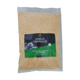 A clear plastic bag of light beige lincoln garlic granules offering pure garlic goodness for horse vitamins use