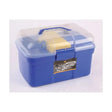 Blue plastic lincoln grooming kit with clear lid handle includes hoof oil brush and dandy brush for easy grooming
