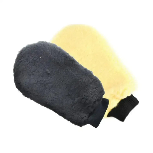 Black and yellow plush lincoln grooming mitt with soft fuzzy texture perfect for horse grooming and detailing