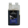 Lincoln herbal koff syrup in a clear plastic bottle with white caps containing dark liquid for horse supplements