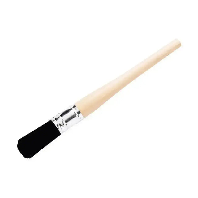 Black synthetic bristles hoof grease brush with light wooden handle and silver ferrule for lincoln hoof grease application