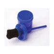 Blue plastic lincoln hoof oil brush with black bristles for cleaning and polishing surfaces in a container