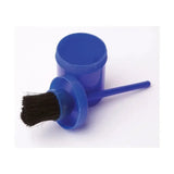 Blue plastic lincoln hoof oil brush with black bristles designed for cleaning and polishing with container oil brush complete