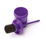 Purple plastic lincoln hoof oil brush with dark brown bristles and container for easy hoof oil application
