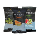 Three individually packaged lincoln horse bix naturally flavoured titbit horse treats in mint carrot and apple flavors