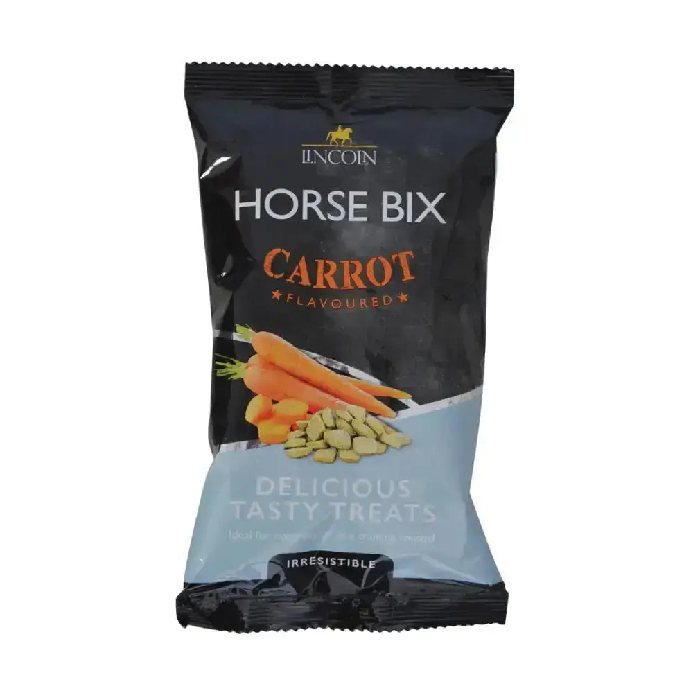 Black and light blue packaged lincoln horse bix carrot flavored horse treats naturally flavoured titbit
