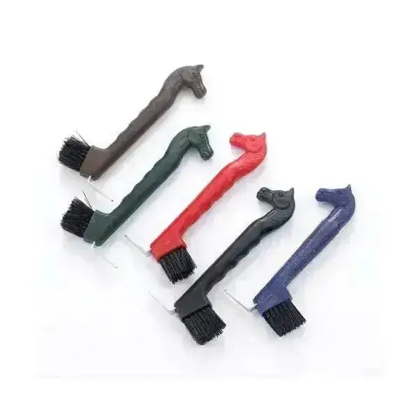 Set of five lincoln horse head hoof brushes in black green red dark blue and navy with sturdy plastic handles