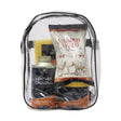 Clear plastic backpack with black trim holding lincoln leather gift pack including heritage cream and leather dressing