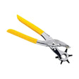 Yellow-handled metal lincoln leather punch with star-shaped adjustable hole piercing head for leather crafting