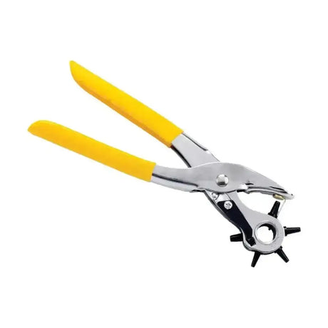 Yellow-handled lincoln leather punch metal hole punch with star-shaped adjustable hole piercing head