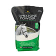 Black and green refill pouch of lincoln limestone powder featuring a white horse image valuable source of calcium horse supplements