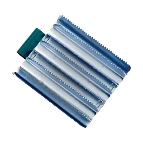 Blue and silver metallic lincoln military metal curry comb with serrated edges for effective grooming