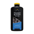 Black plastic bottle with yellow cap labeled lincoln muddy buddy powder water repellent powder with antibacterial power