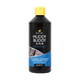 Black plastic lincoln muddy buddy bottle with yellow cap labeled muddy buddy scrub powerful antibacterial leg wash