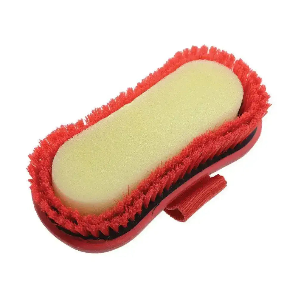 Red-bristled horse lincoln oval wash brush with yellow sponge insert and black rubber base for easy grooming