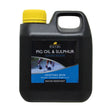 Black plastic jug with yellow cap labeled lincoln pig oil & sulphur traditional barrier creams for horse skin care