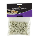White plastic lincoln plaiting bands in clear package with purple and black branding for easy plaiting use
