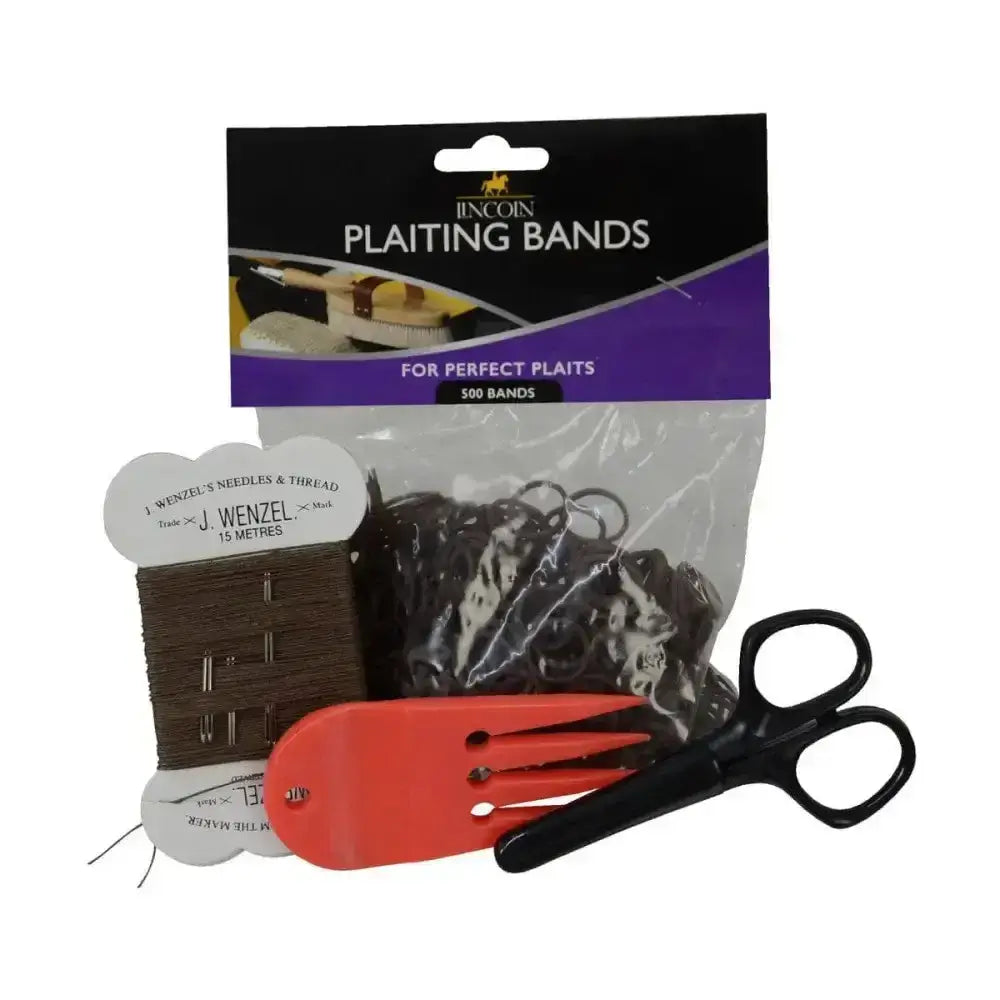 A package of 500 black plaiting bands by lincoln from the lincoln plaiting kit for perfect plaits and plait aid use