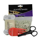 White plastic plaiting bands in clear pack with black and purple branding from lincoln plaiting kit for plait aid use