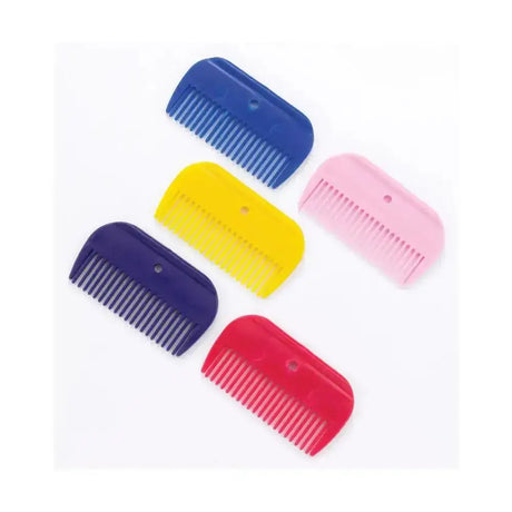 Set of five colourful plastic mane combs in blue yellow pink purple and red by Lincoln plastic mane