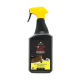 Black plastic spray bottle with yellow trigger labeled incogn power repel ultimate strength for lincoln power repel fly insect use