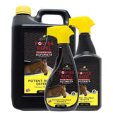 Black plastic lincoln power repel spray bottles with yellow caps and horse label for ultimate strength insect fly repel
