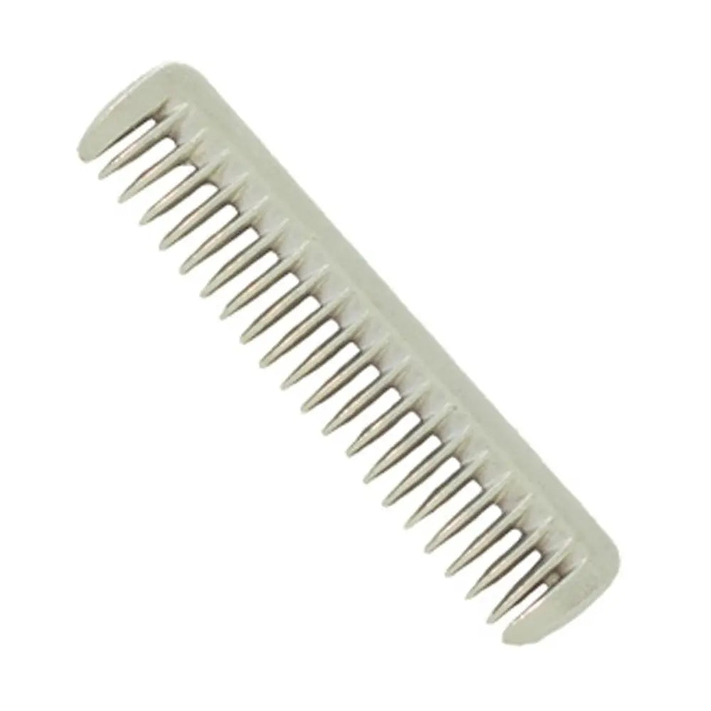 A sleek light gray durable lincoln pulling comb made of plastic with evenly spaced teeth for mane and tail grooming