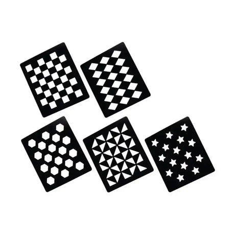 Set of five black square lincoln quarter markers stencil templates with geometric patterns for horse grooming and ring finish