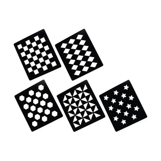 Set of five black square lincoln quarter markers stencil templates with geometric patterns for horse grooming and ring finish