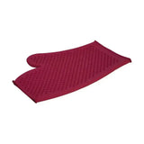 A red silicone lincoln rubber grooming mitt with textured perforated surface for effective rubber grooming aid
