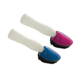 Two colorful lincoln shampoo brushes with white handles and dense black bristles help lather shampoo ideal for cleaning
