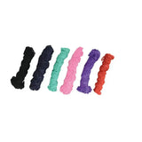 Six neatly coiled textured fabric cords in black navy blue teal pink purple and orange for lincoln small holed hay net