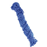 Blue braided rope tightly coiled with knots on the lincoln small holed mesh hay net for secure use