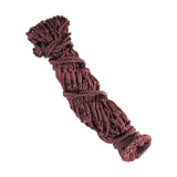 Maroon braided rope tightly coiled with matching knots on the lincoln small mesh small mesh hay net made from polypropylene