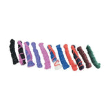 A lincoln small mesh hay net made of small mesh polypropylene showing colorful tightly wound yarn skeins