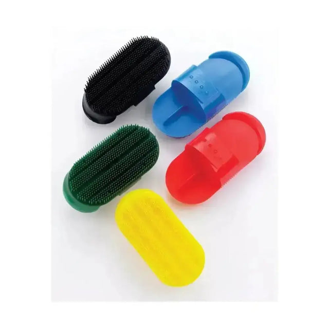 Set of five colorful lincoln small plastic curry combs in black blue green red and yellow plastic shoe brushes