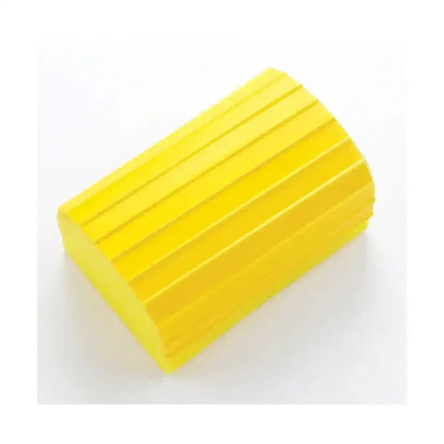 Bright yellow ribbed foam lincoln sponge sweat scraper with a unique dual purpose sponge design for easy sweat removal