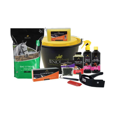 Black lincoln starter bucket with yellow lid and innco logo perfect lidded lincoln bucket for horse shampoo use