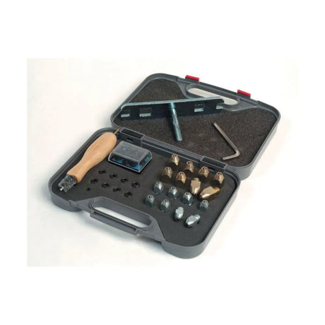Gray plastic lincoln stud kit with wooden handle brush metal bits hexagon key bit for rubber stud hole repairs