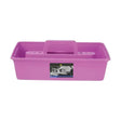 Pink plastic lincoln tack trays with handle and slots for organizing horse tack boxes and purpose tack tray items