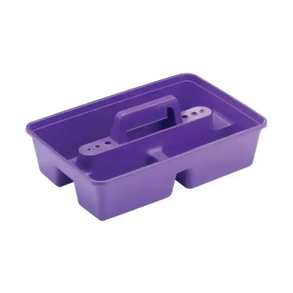 Purple plastic lincoln tack tray with handle and compartments perfect for organizing horse tack boxes and purpose tack trays