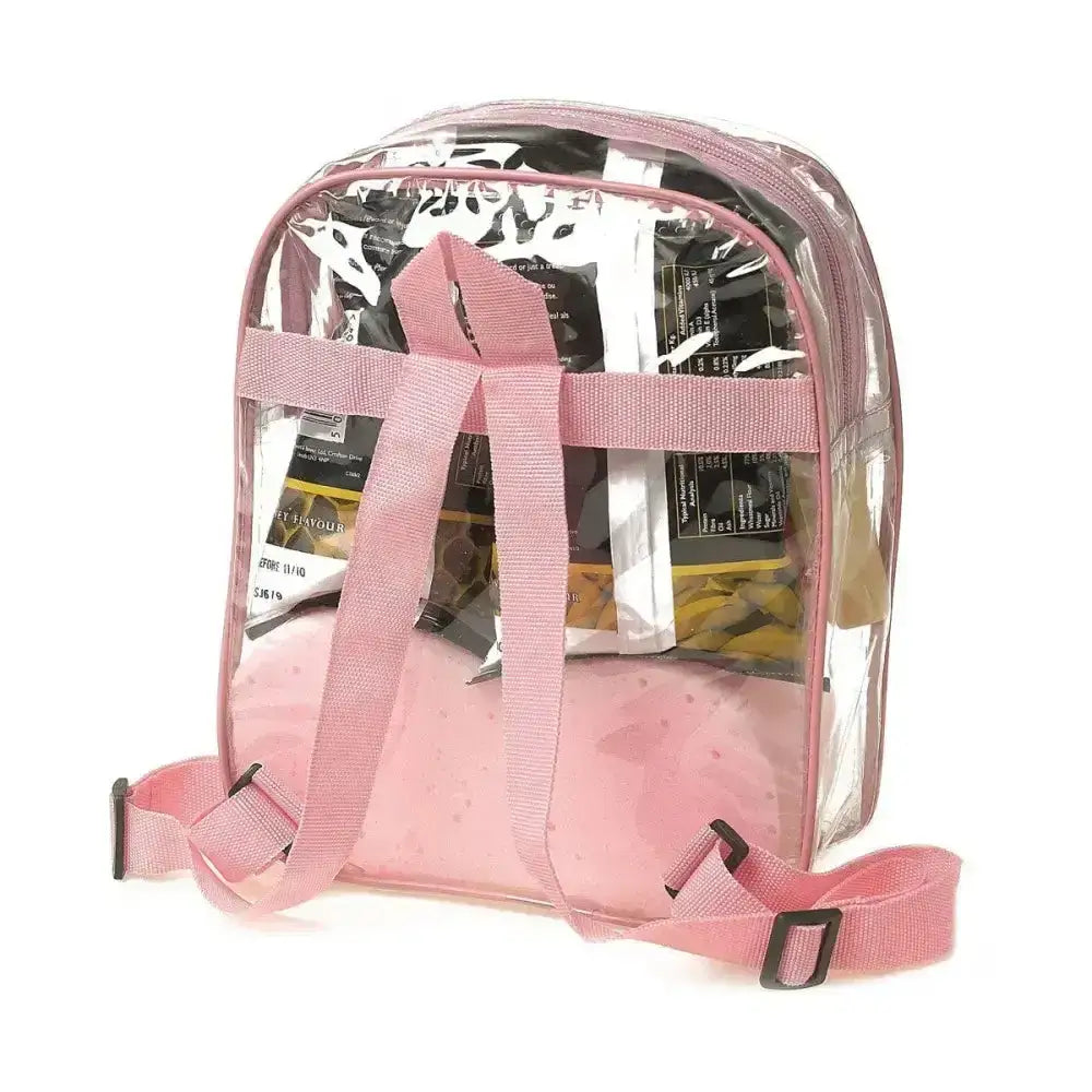 Pink transparent lincoln treat bag with pink fabric straps and black buckles perfect for christmas horse bix gear