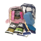 Pink transparent lincoln treat bag backpack filled with horse grooming combs and supplies for christmas horse bix