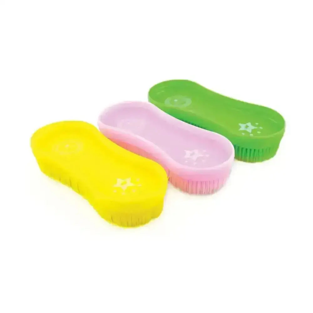 Set of three colorful lincoln ultimate brush horse hair gentle brushes and combs in yellow pink and green with star design