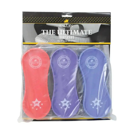 Set of three colorful lincoln ultimate brush horse hair gentle horse brushes and combs in red purple and blue with star designs
